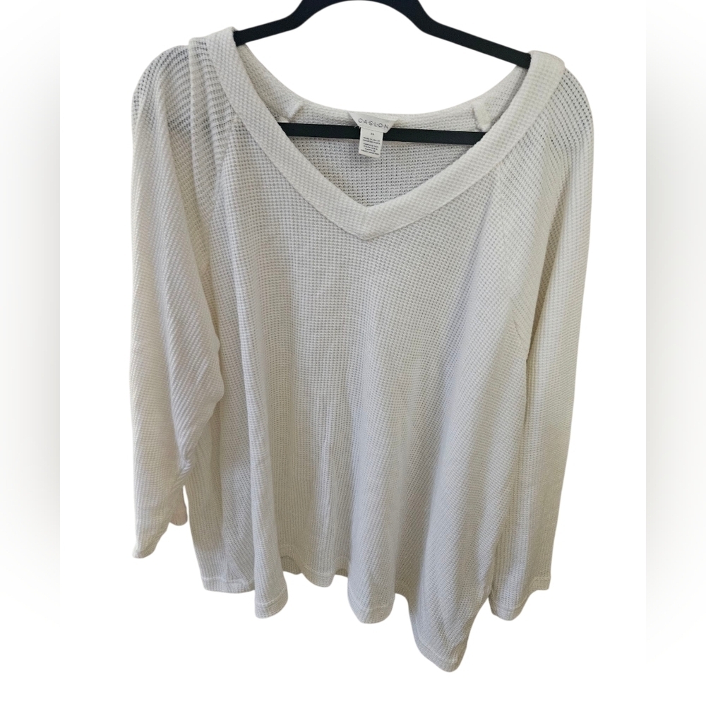 Caslon Waffle Knit Long Sleeve V Neck Oversized Top Women Plus Size 3X